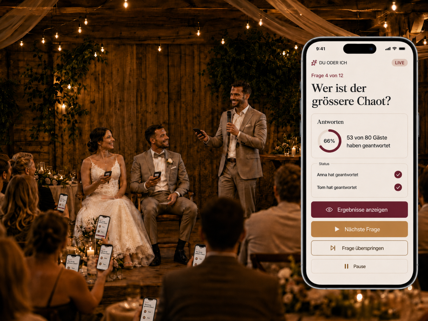 Hochzeitsspiel ‚Du oder Ich' läuft auf dem Smartphone – funktioniert auch ohne Beamer